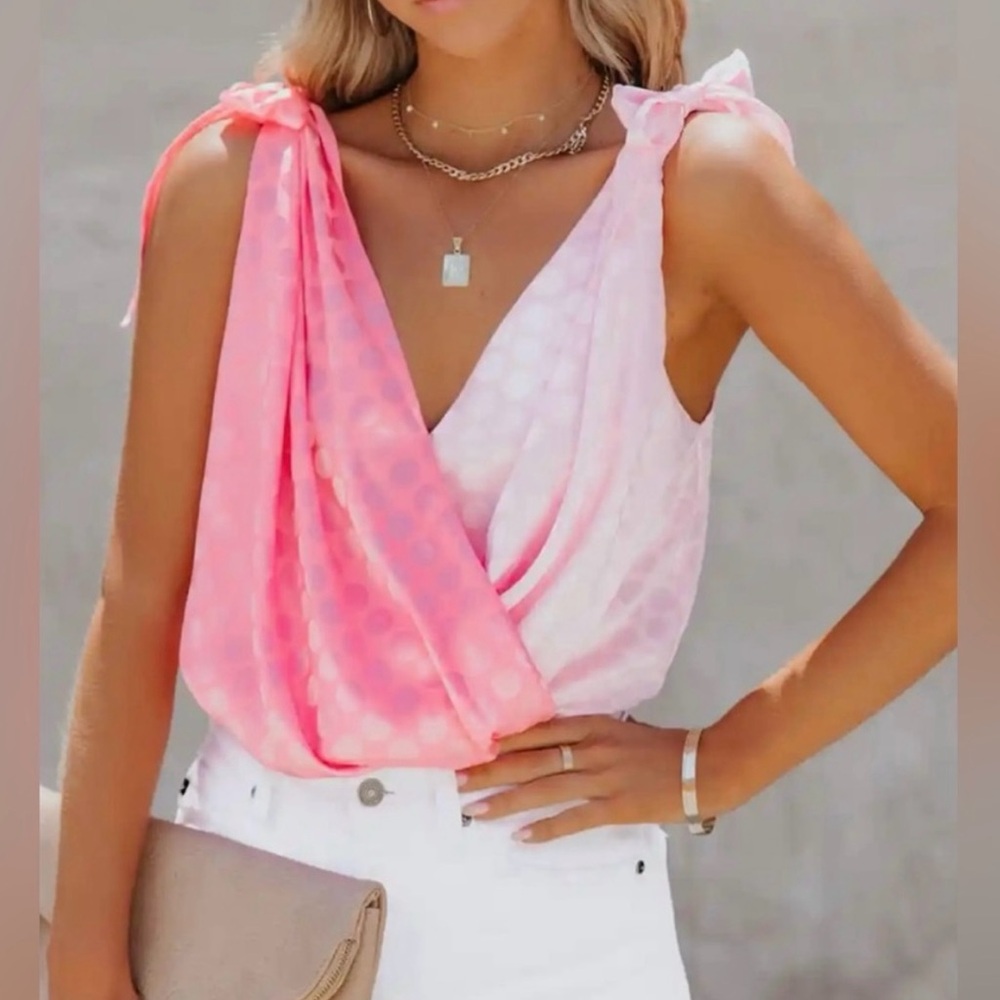 Linen Rose Pink Silk Polka Dot Bodysuit